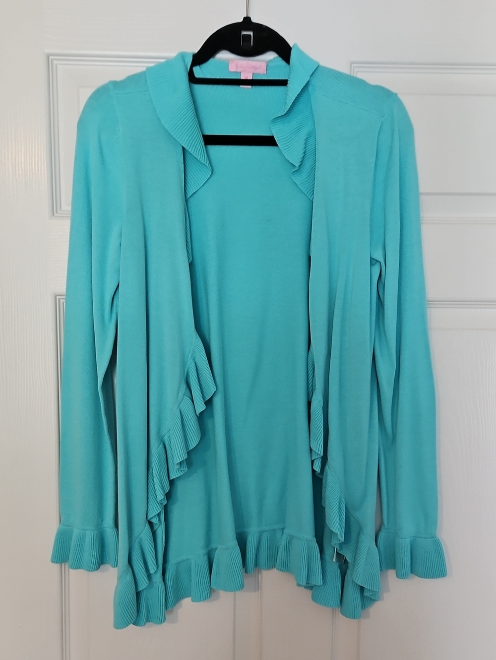 Lilly Pulitzer Aqua Ruffled Open Cardigan